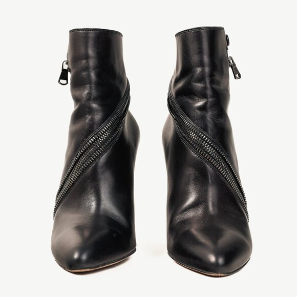 Brian Atwood Nebula Black Tumbled Nubuck Leather Zip-Detail Pointed-Toe Booties - Picture 2 of 11